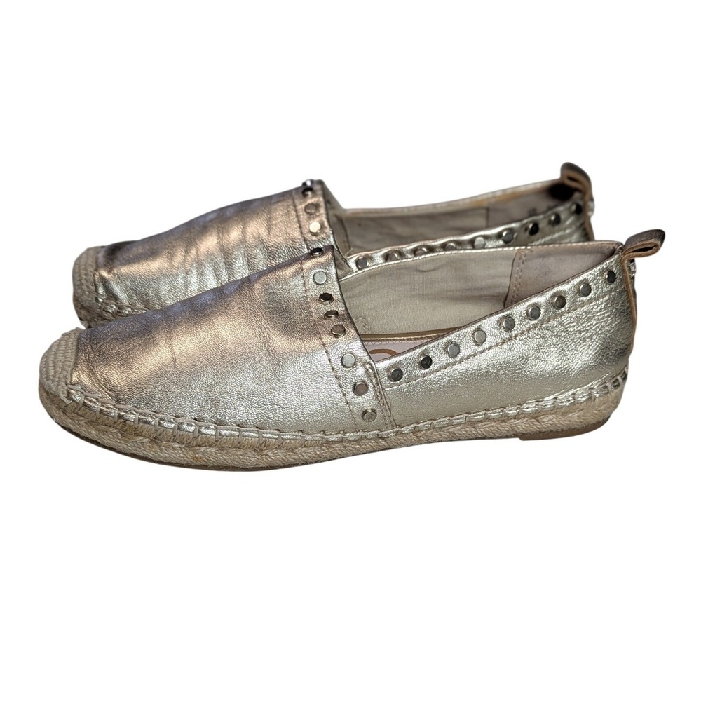 Sam Edelman Koda Gold Metallic Leather Studded Espadrille Flats Size 8M